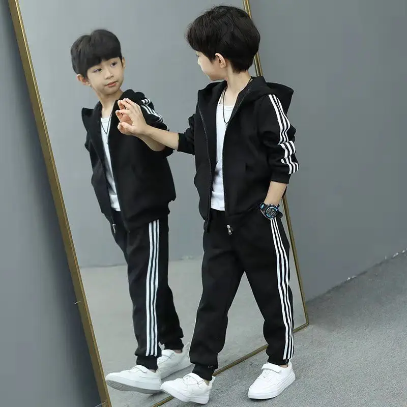 Blue White Striped Kids Sweatpants Set for Boys Spring 2025