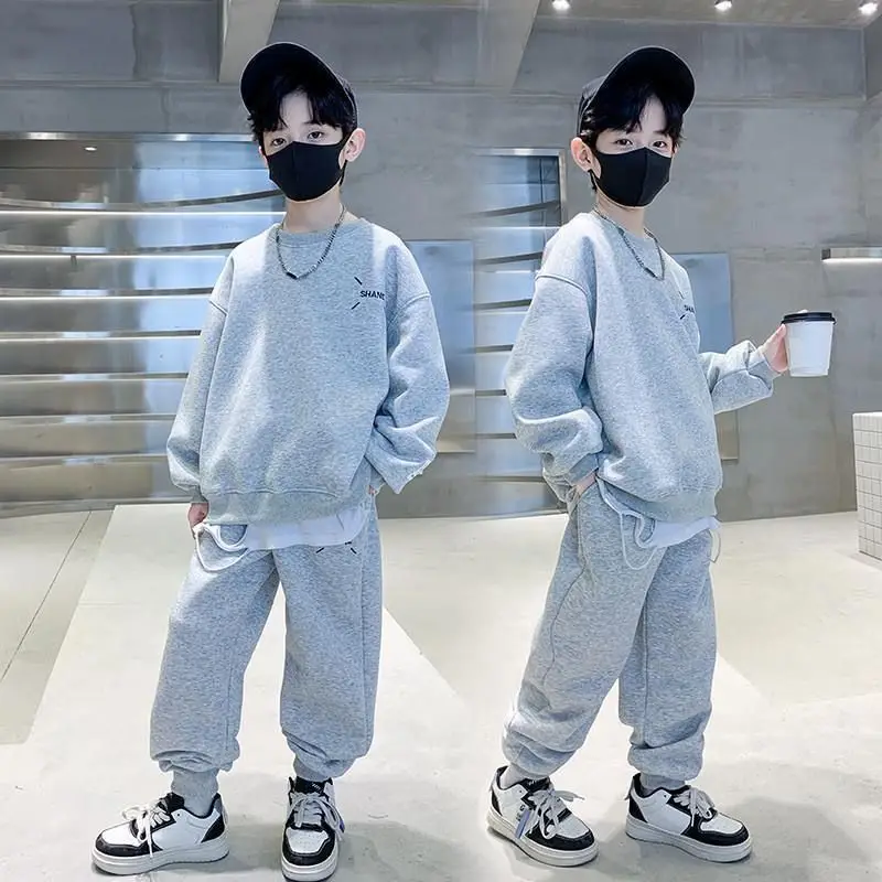 Blue White Striped Kids Sweatpants Set for Boys Spring 2025