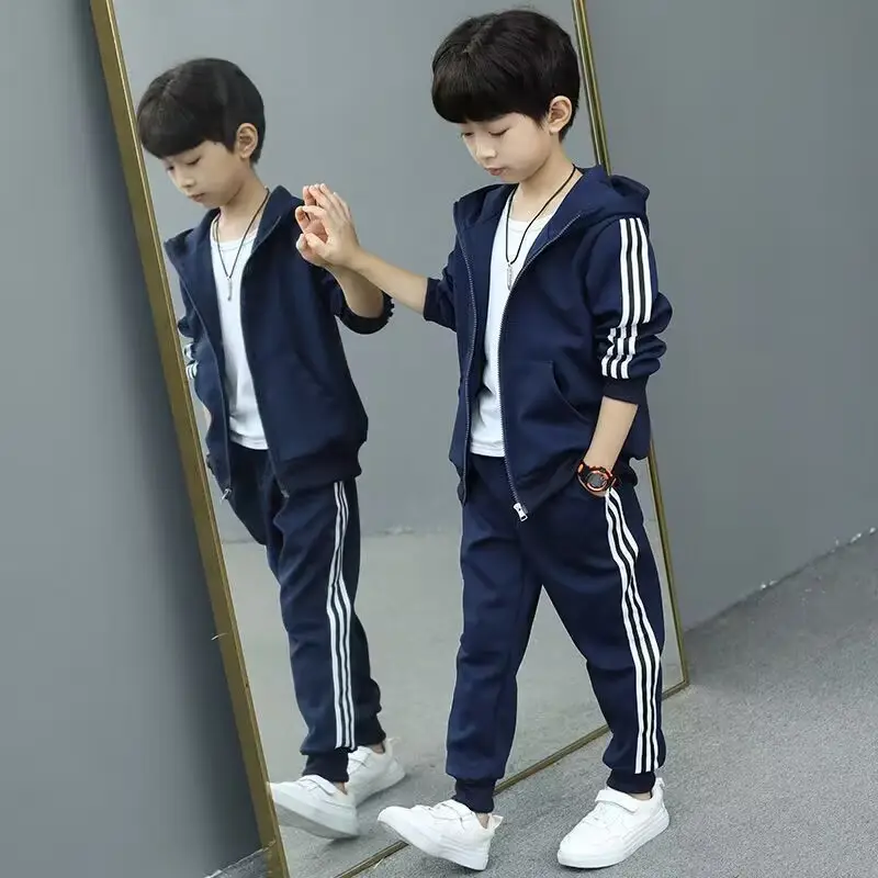 Blue White Striped Kids Sweatpants Set for Boys Spring 2025