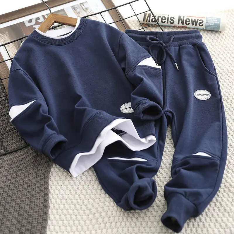 Blue White Striped Kids Sweatpants Set for Boys Spring 2025