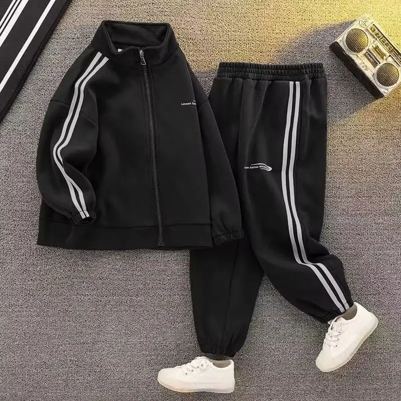 Blue White Striped Kids Sweatpants Set for Boys Spring 2025