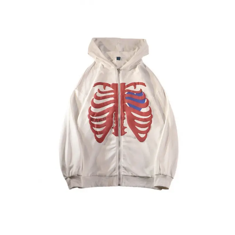 Women Blue Skull Print Zipper Hoodie Jacket - Image 8