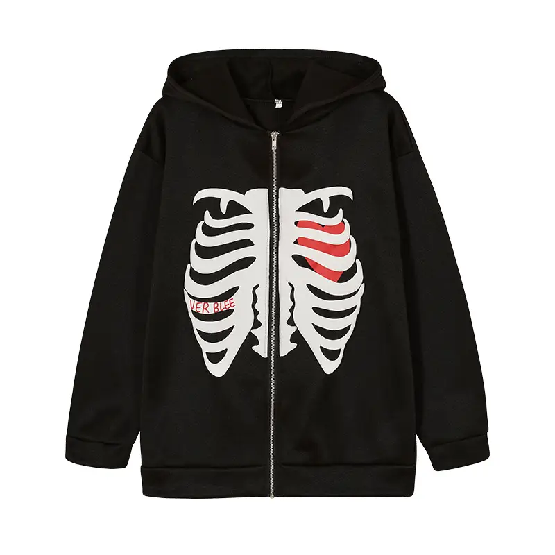 Women Blue Skull Print Zipper Hoodie Jacket — feature 18