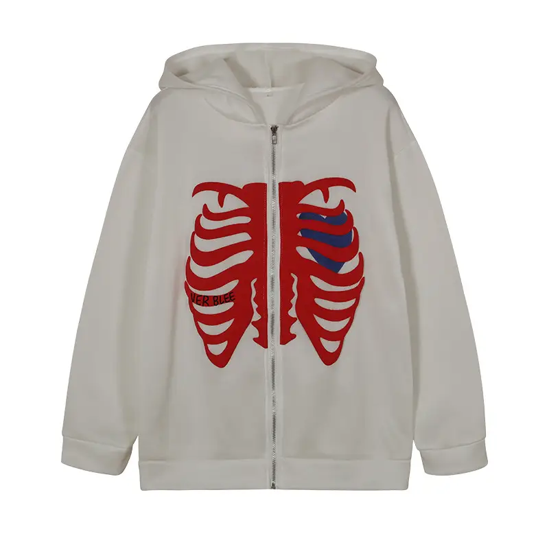 Women Blue Skull Print Zipper Hoodie Jacket — feature 19