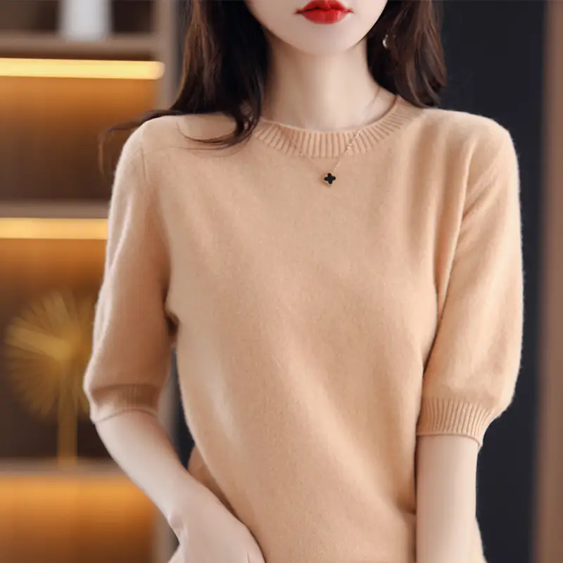 Women Wool Knitted T-Shirt Grey Plus Size Round Neck - Image 14
