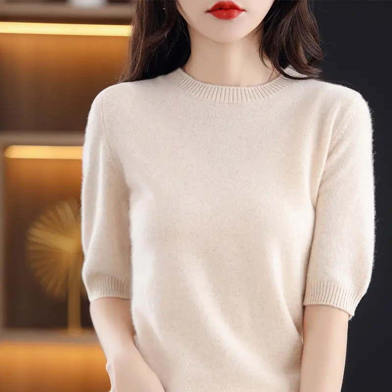 Women Wool Knitted T-Shirt Grey Plus Size Round Neck - Image 15