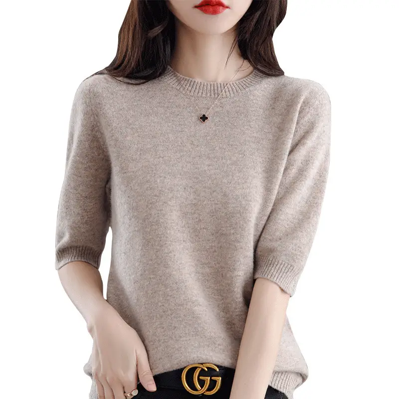 Women Wool Knitted T-Shirt Grey Plus Size Round Neck - Image 16