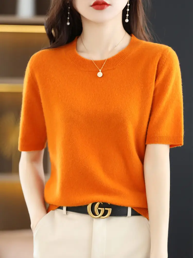Women Wool Knitted T-Shirt Grey Plus Size Round Neck - Image 10