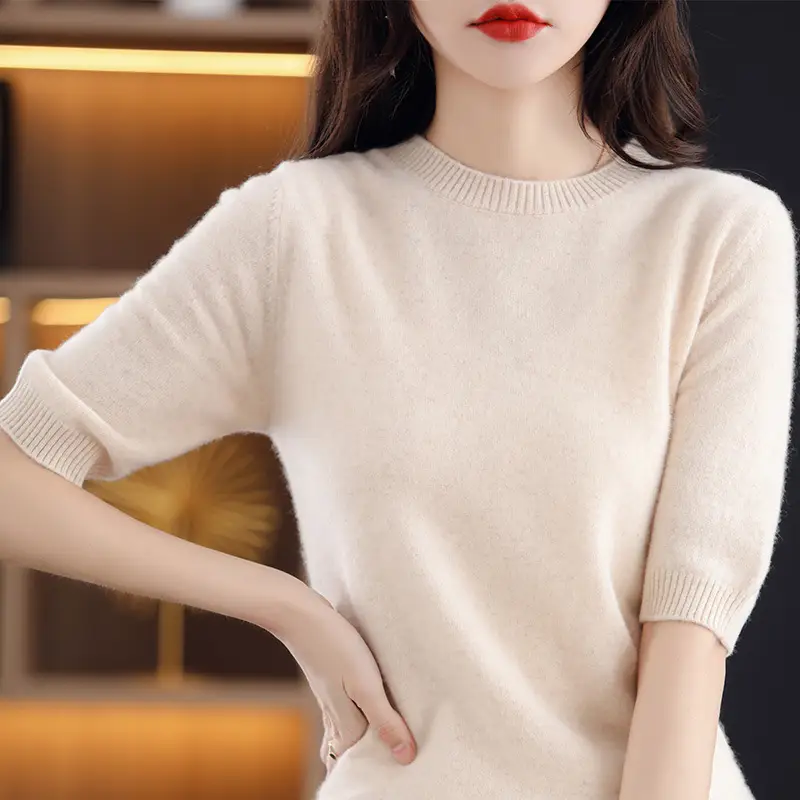 Women Wool Knitted T-Shirt Grey Plus Size Round Neck - Image 7