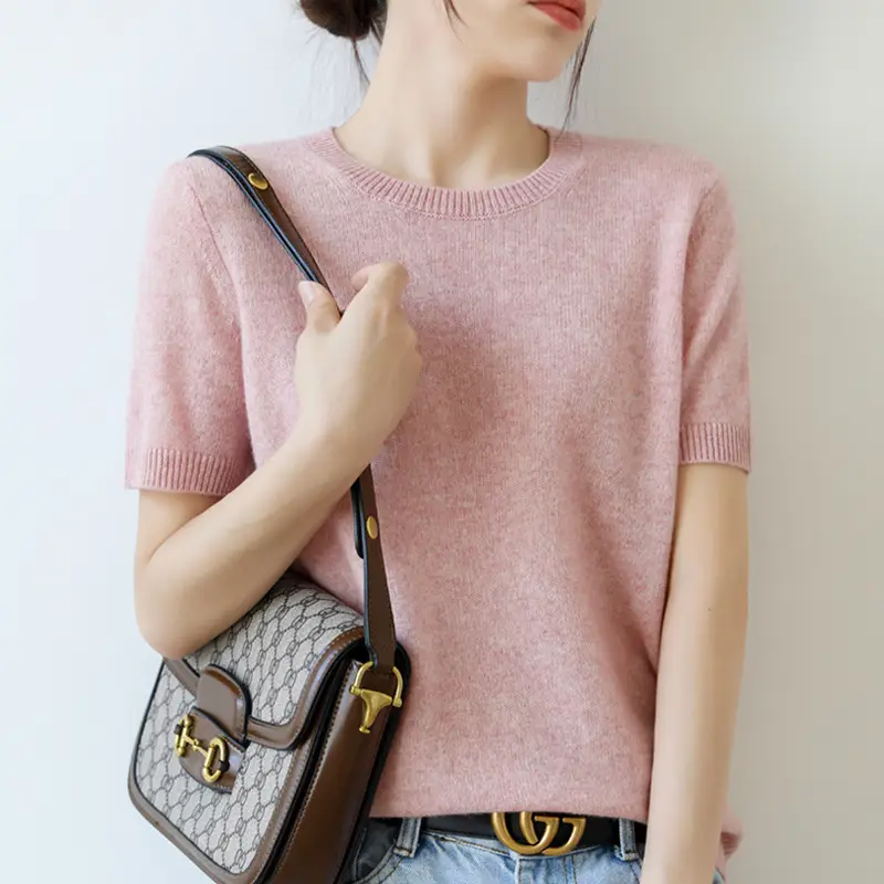 Women Wool Knitted T-Shirt Grey Plus Size Round Neck - Image 9