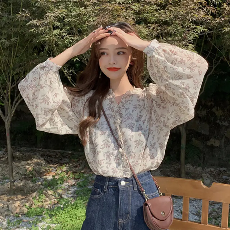 Korean Style Floral Chiffon Shirt Women Long Sleeve 2025 - Image 23