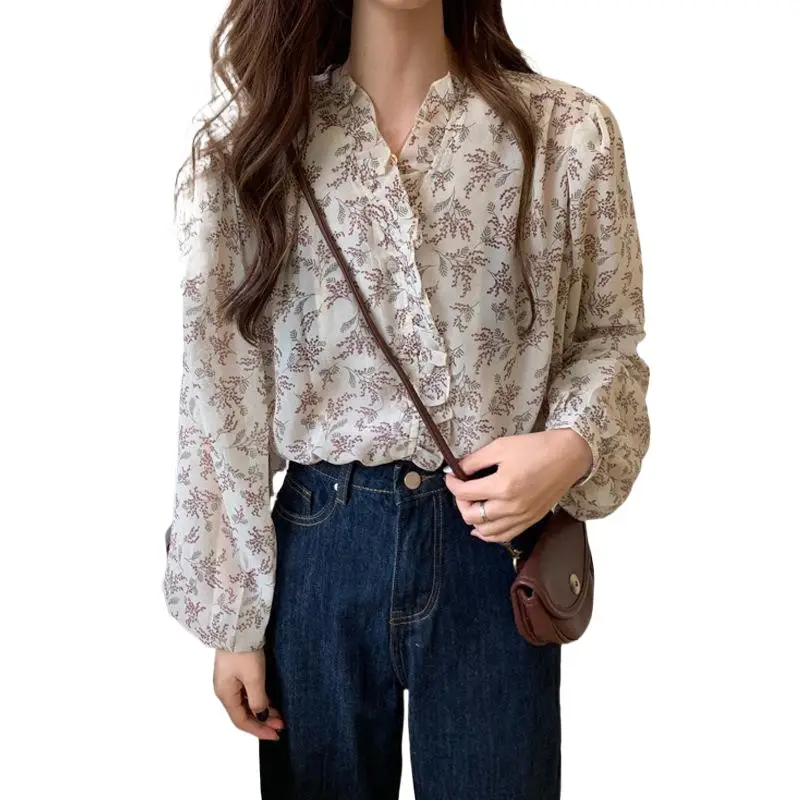 Korean Style Floral Chiffon Shirt Women Long Sleeve 2025 - Image 26