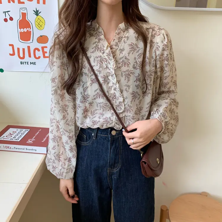 Korean Style Floral Chiffon Shirt Women Long Sleeve 2025 — feature 10