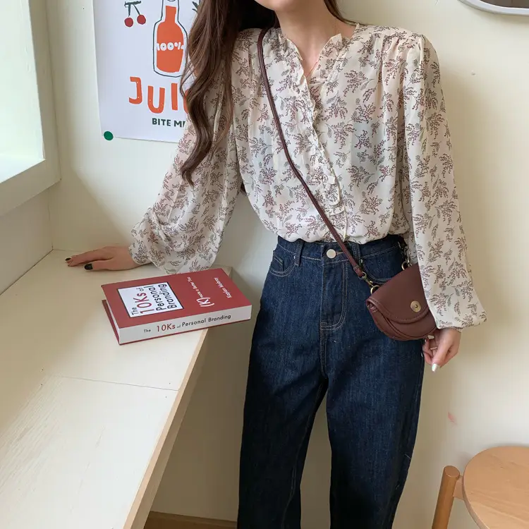 Korean Style Floral Chiffon Shirt Women Long Sleeve 2025 — feature 11