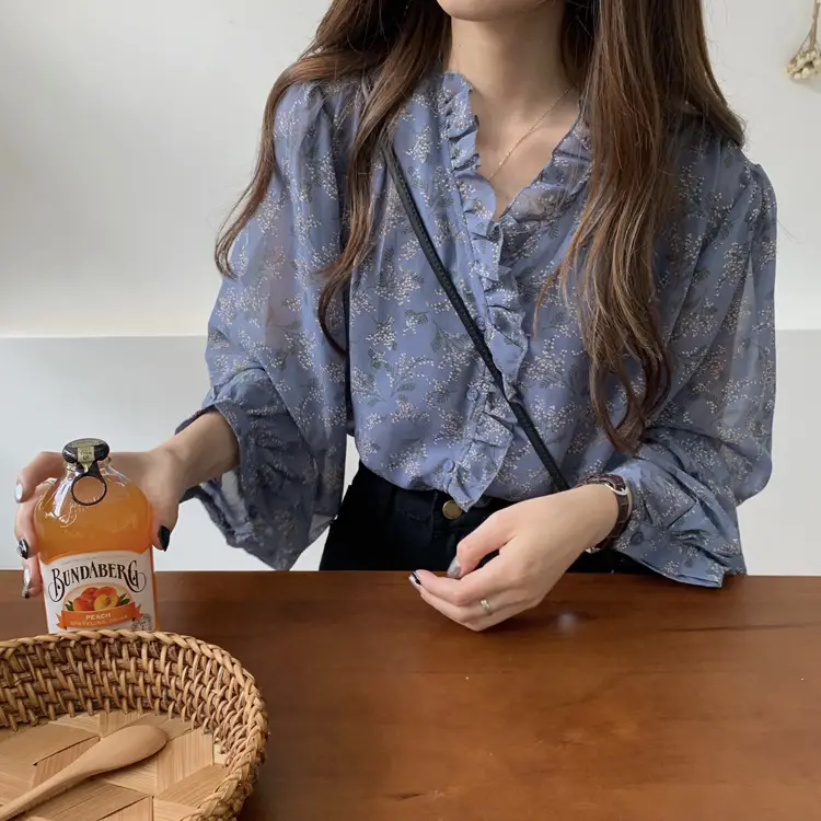 Korean Style Floral Chiffon Shirt Women Long Sleeve 2025 — feature 17