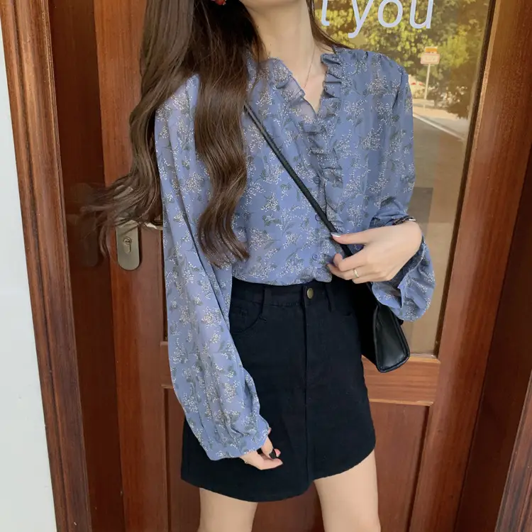 Korean Style Floral Chiffon Shirt Women Long Sleeve 2025 — feature 19