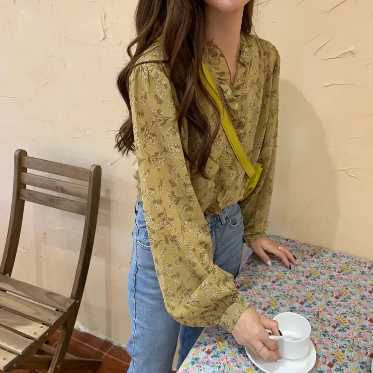 Korean Style Floral Chiffon Shirt Women Long Sleeve 2025 — feature 28