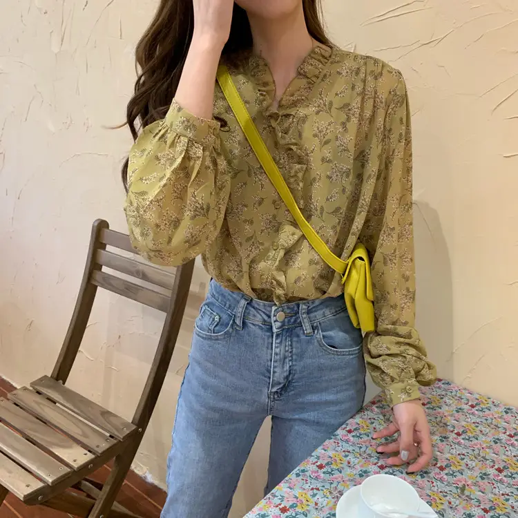 Korean Style Floral Chiffon Shirt Women Long Sleeve 2025 — feature 29