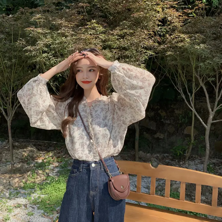 Korean Style Floral Chiffon Shirt Women Long Sleeve 2025 — feature 3