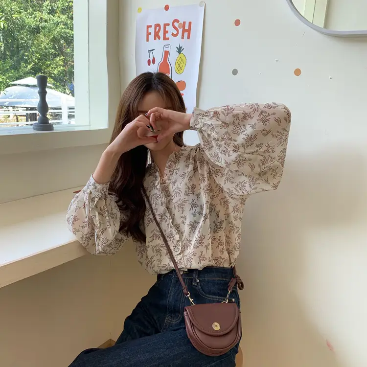 Korean Style Floral Chiffon Shirt Women Long Sleeve 2025 — feature 4