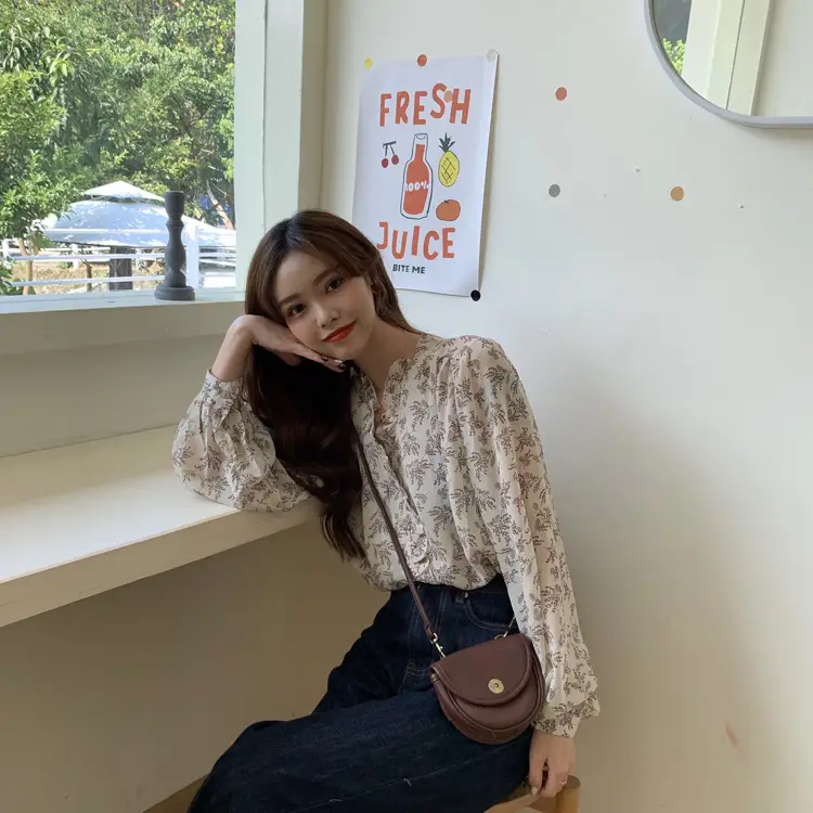 Korean Style Floral Chiffon Shirt Women Long Sleeve 2025 — feature 5