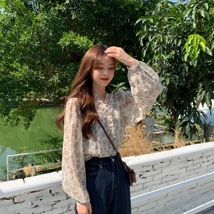 Korean Style Floral Chiffon Shirt Women Long Sleeve 2025 — feature 6