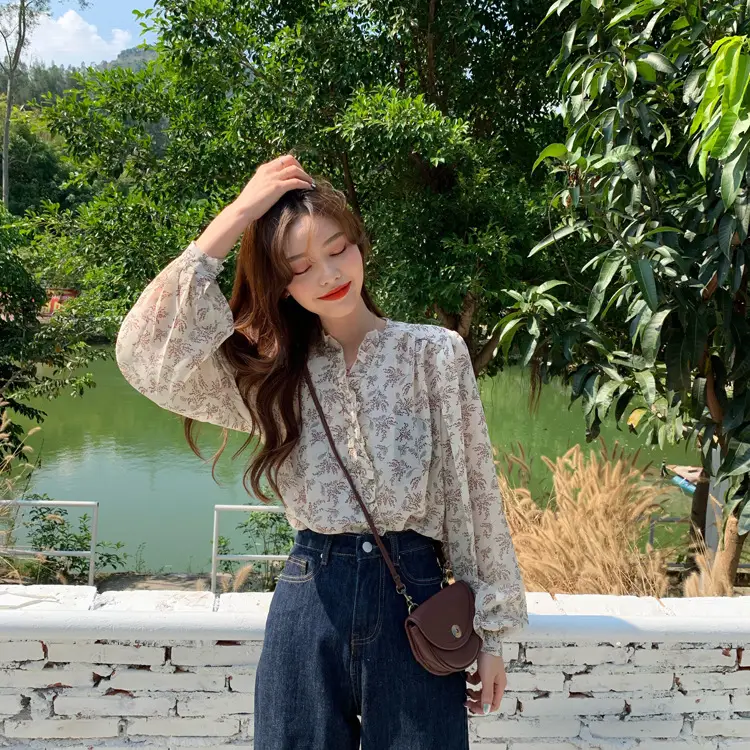 Korean Style Floral Chiffon Shirt Women Long Sleeve 2025 — feature 7