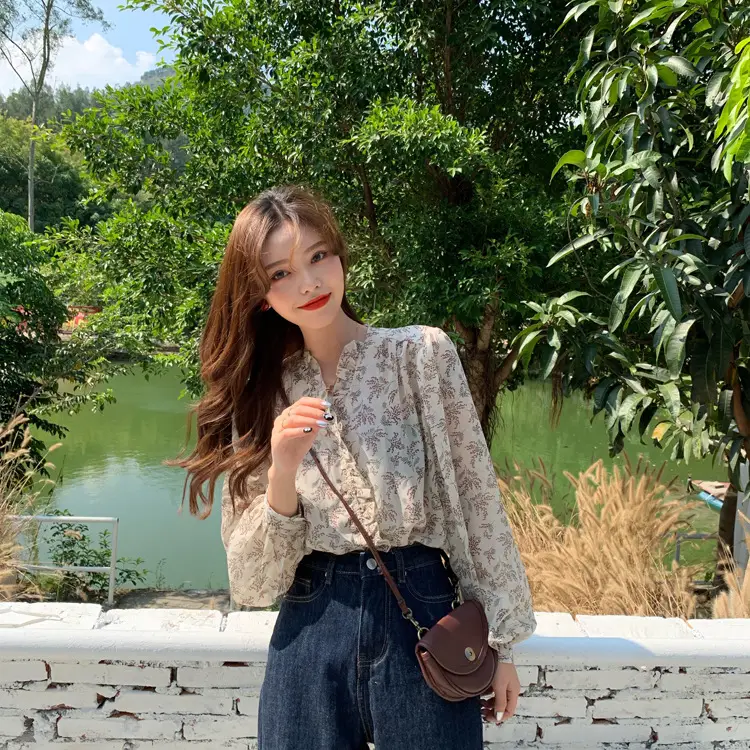 Korean Style Floral Chiffon Shirt Women Long Sleeve 2025 — feature 8