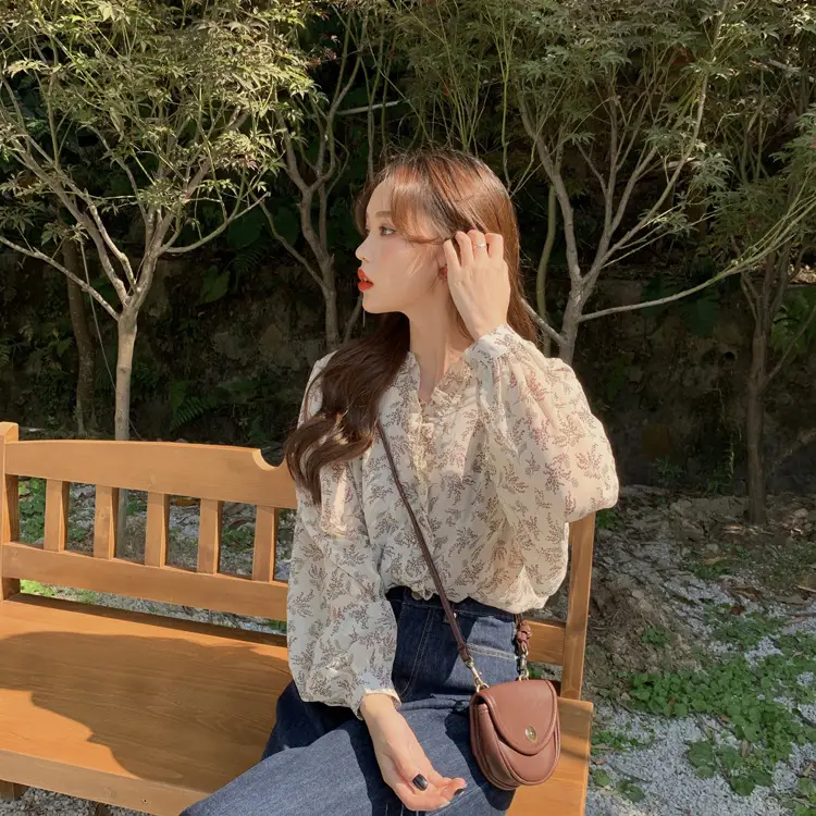 Korean Style Floral Chiffon Shirt Women Long Sleeve 2025 — feature 9
