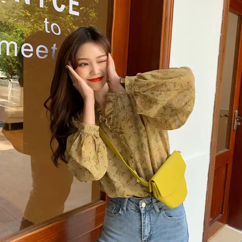 Korean Style Floral Chiffon Shirt Women Long Sleeve 2025 - Image 7