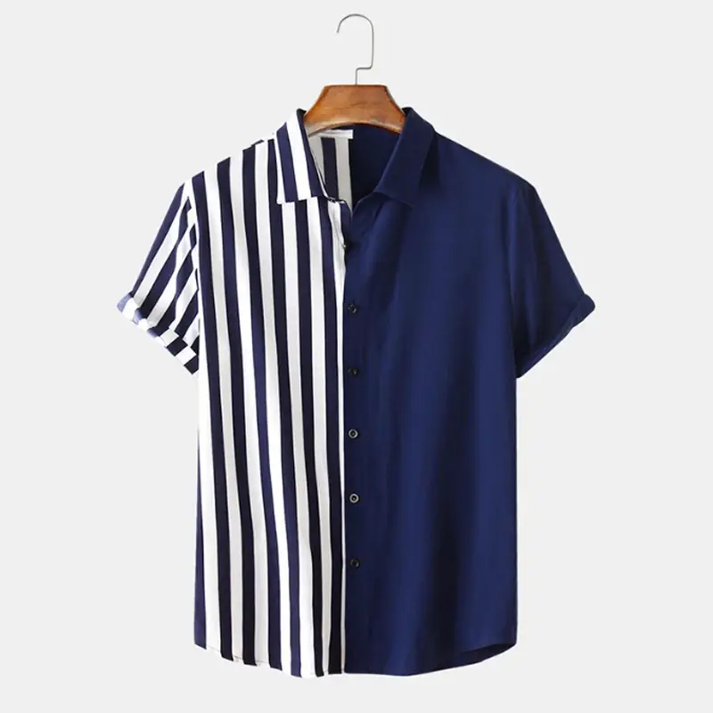 Men Navy Striped Short Sleeve Shirt Black - Image 2