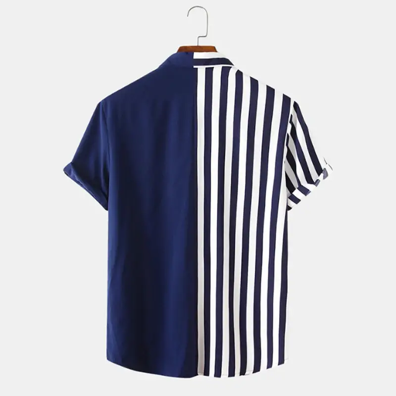 Men Navy Striped Short Sleeve Shirt Black - Image 4