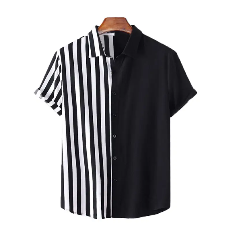 Men Navy Striped Short Sleeve Shirt Black - Image 5