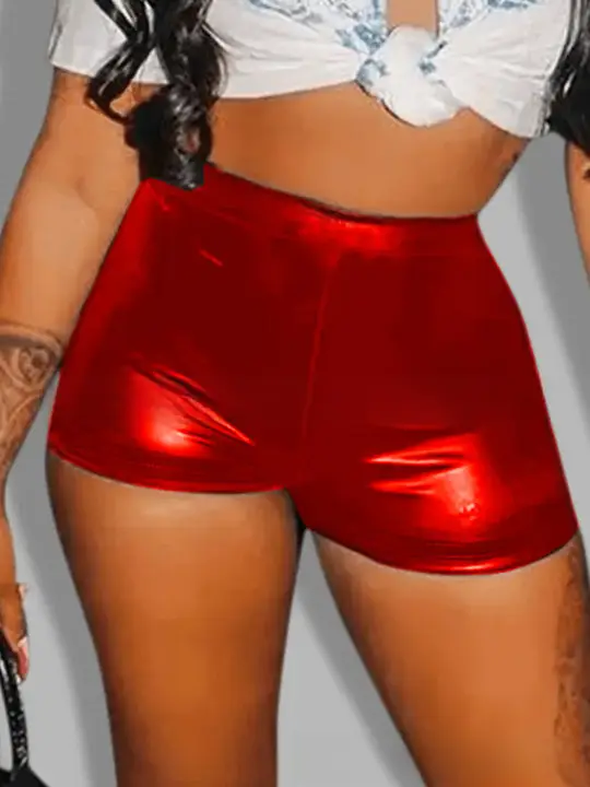 Black Slim Fit High Waist Leather Shorts for Women