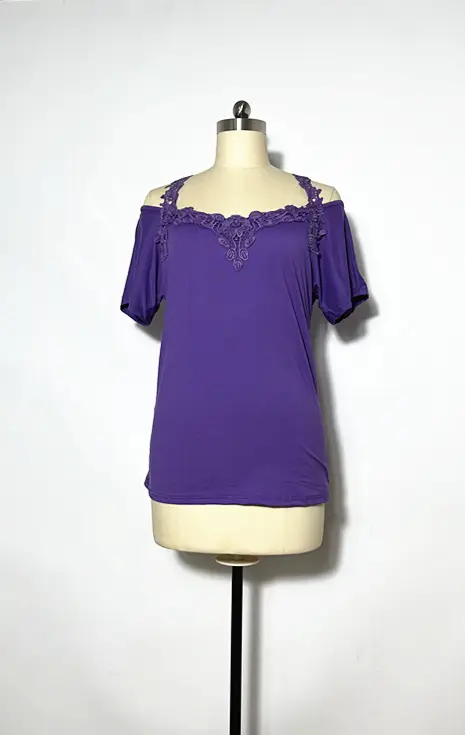 Women's Pink Lace V Neck T-Shirt European Size - Image 11