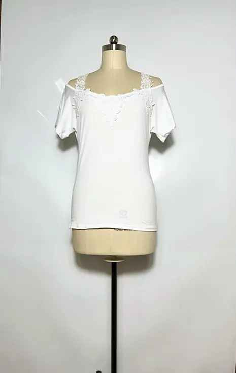 Women's Pink Lace V Neck T-Shirt European Size - Image 3