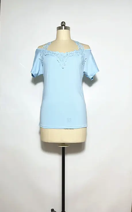 Women's Pink Lace V Neck T-Shirt European Size - Image 4