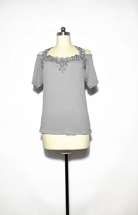 Women's Pink Lace V Neck T-Shirt European Size - Image 6