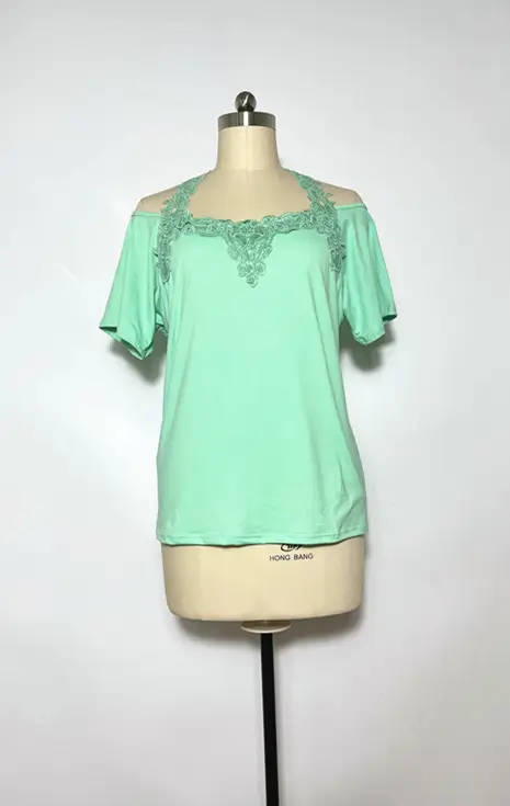 Women's Pink Lace V Neck T-Shirt European Size - Image 8
