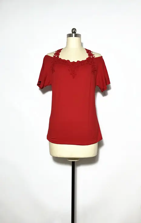 Women's Pink Lace V Neck T-Shirt European Size - Image 9