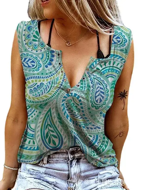 Sleeveless V-Neck Cotton Blend Shirt for Women - Image 29