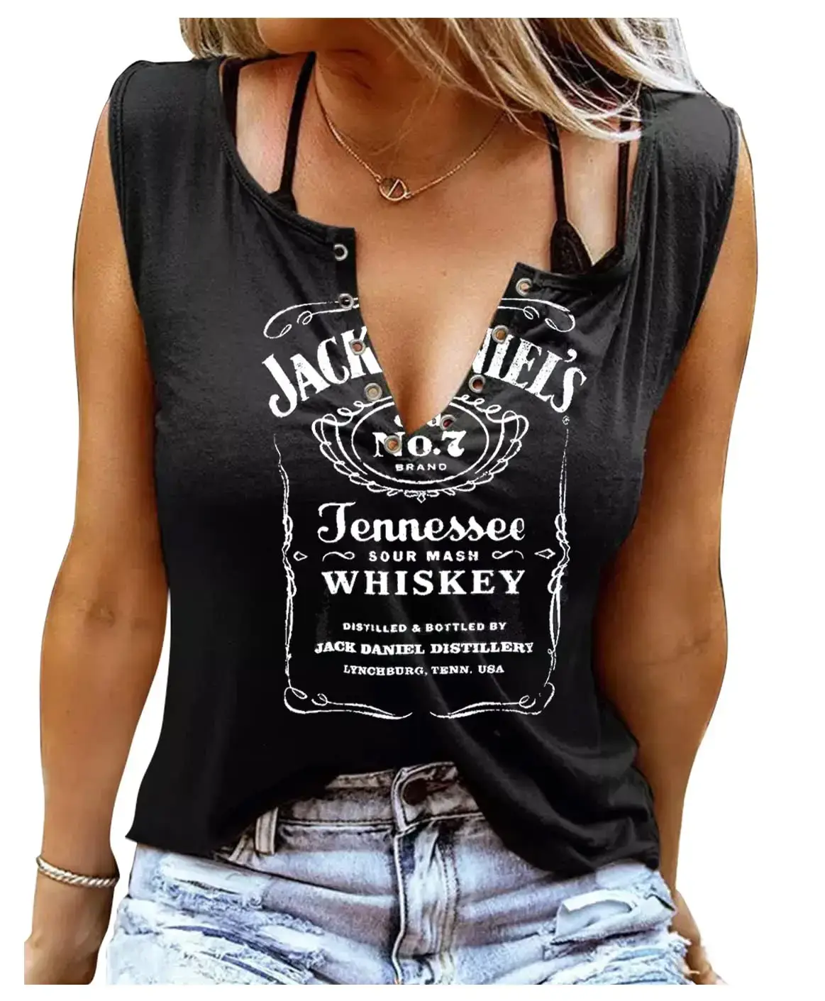 Sleeveless V-Neck Cotton Blend Shirt for Women - Image 13