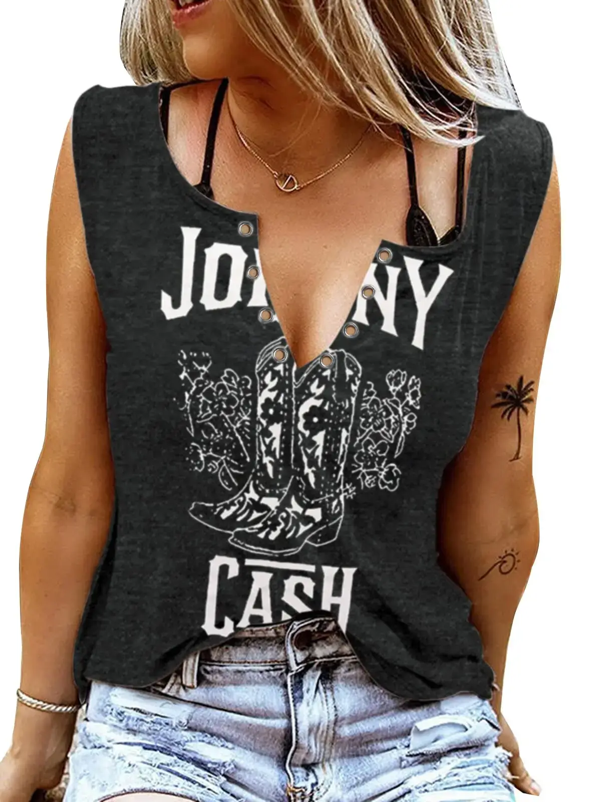 Sleeveless V-Neck Cotton Blend Shirt for Women - Image 14