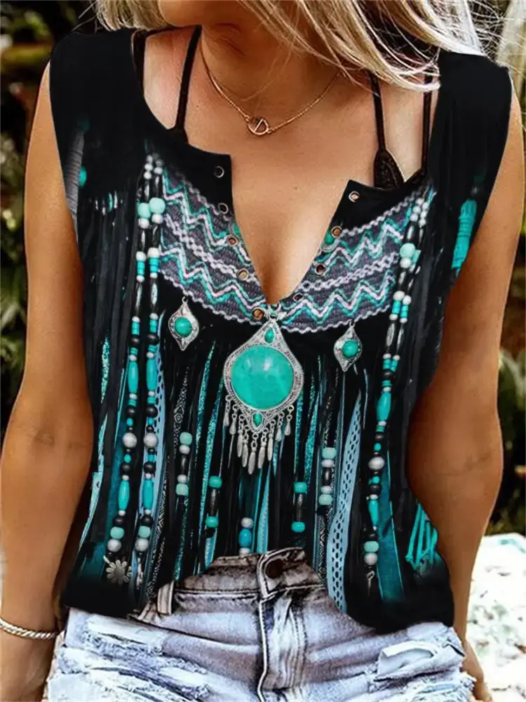 Sleeveless V-Neck Cotton Blend Shirt for Women - Image 18