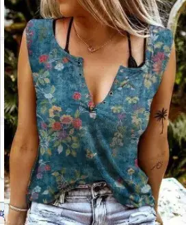 Sleeveless V-Neck Cotton Blend Shirt for Women - Image 9