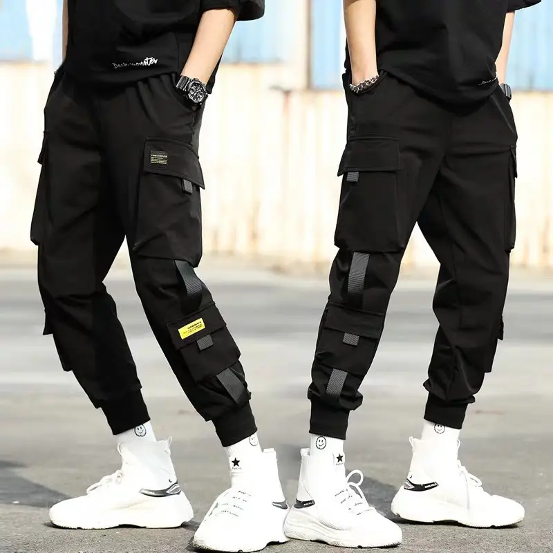 Men Black Cargo Pants Ankle Tied Loose Fit - Image 4