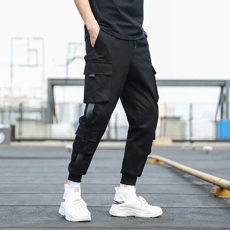 Men Black Cargo Pants Ankle Tied Loose Fit - Image 5