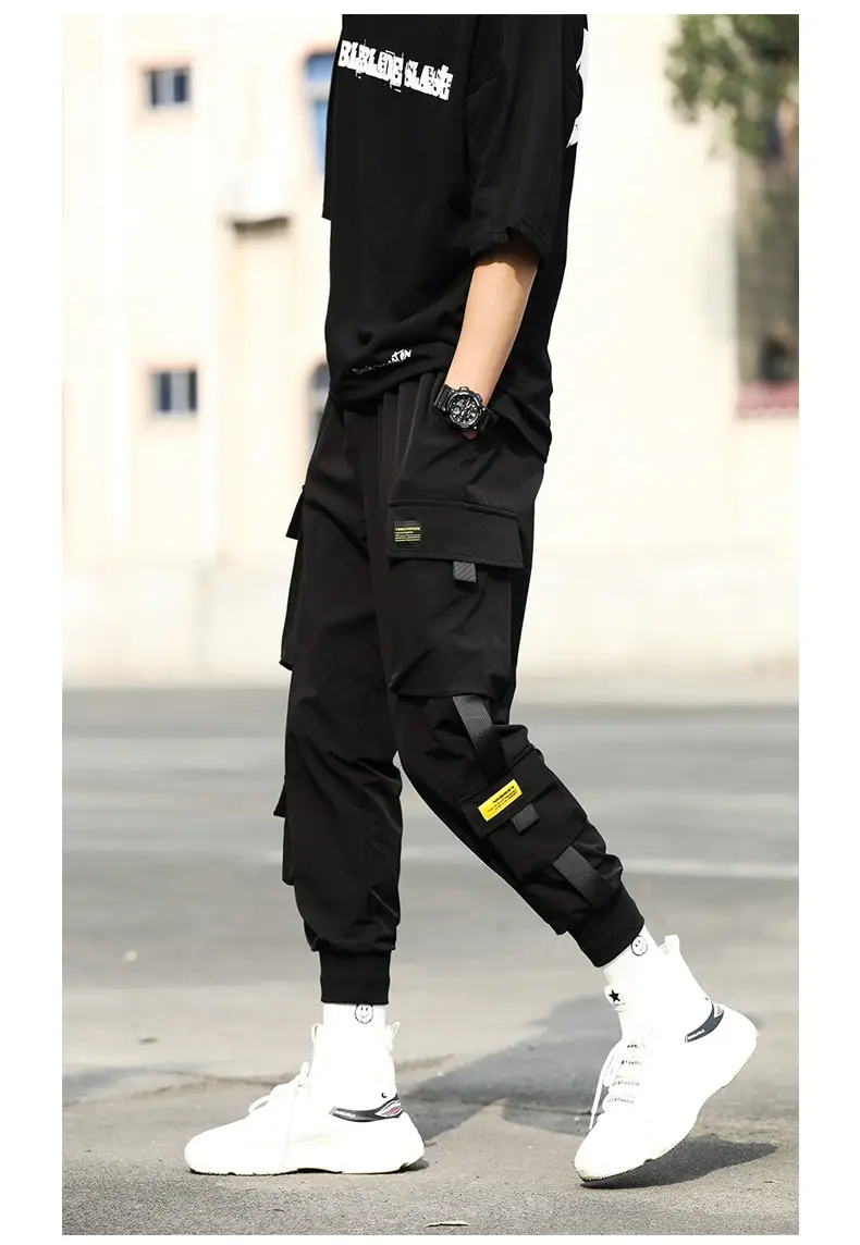 Men Black Cargo Pants Ankle Tied Loose Fit — feature 11