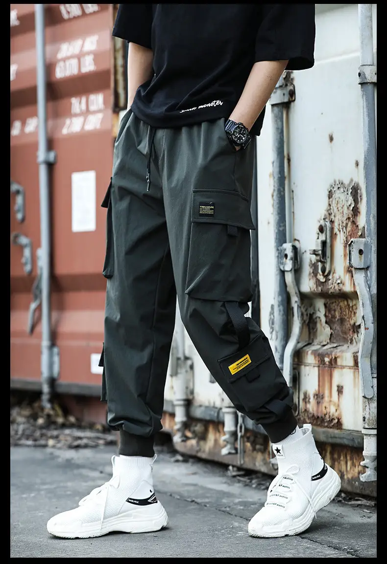 Men Black Cargo Pants Ankle Tied Loose Fit — feature 13