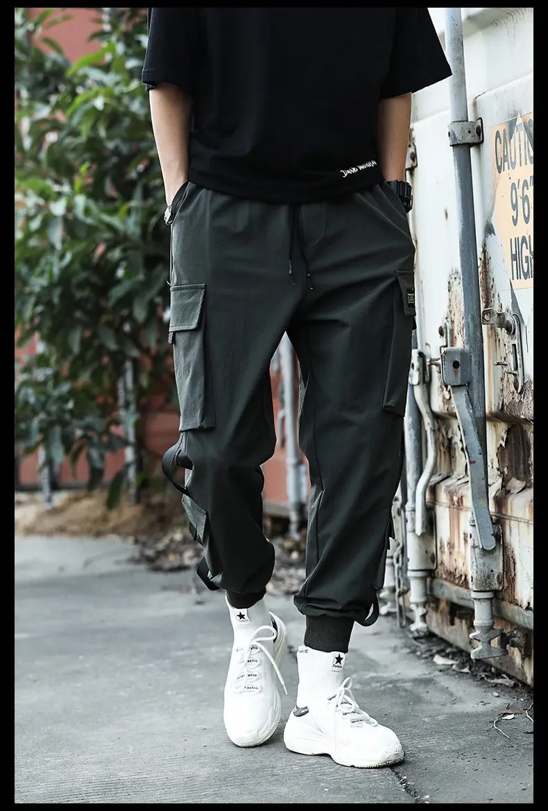 Men Black Cargo Pants Ankle Tied Loose Fit — feature 14